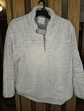 Elodie Sz XL Cream Sherpa Teddy Quarter-Zip Jacket